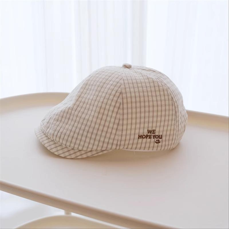 New Plaid Embroidered Letter Forward Cap Women Spring Summer Streetwear Fashion All-match Face Slimming Painter Beret Hat