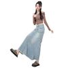 Women's High-Waisted Denim Fishtail Midi Skirt - Vintage Style, Raw Hem, Spring 2025