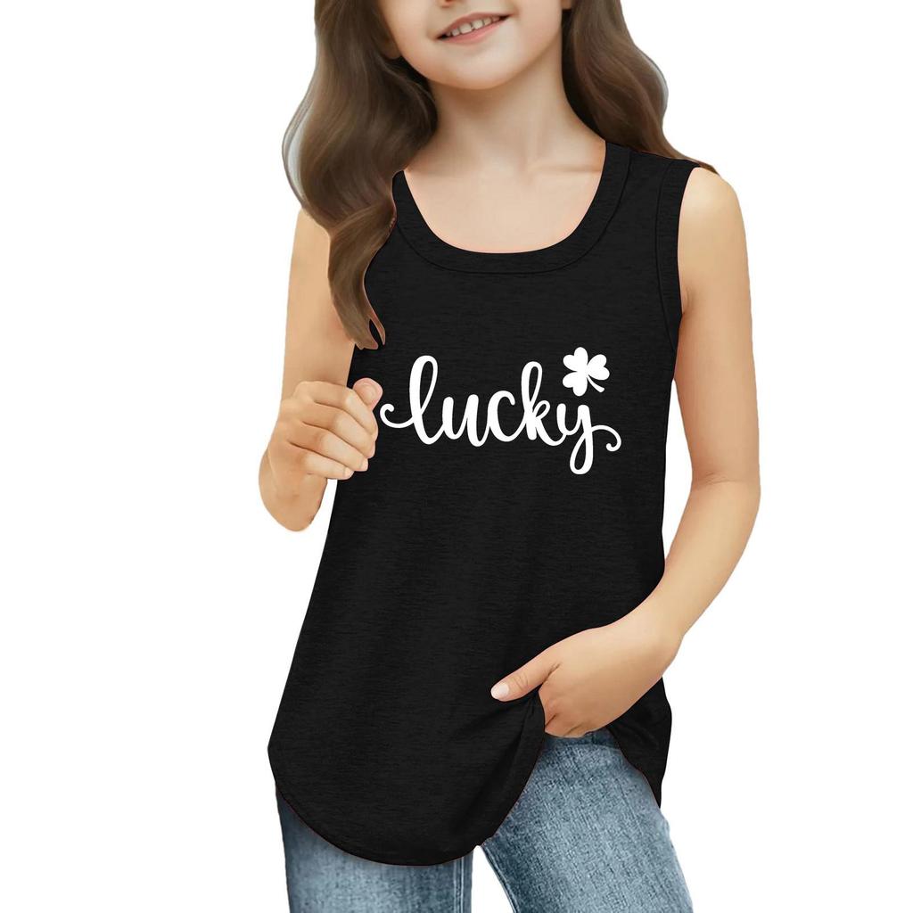 Girls  Kids Summer Crewneck Sleeveless Shirts Tank Tops St. Patrick's Day