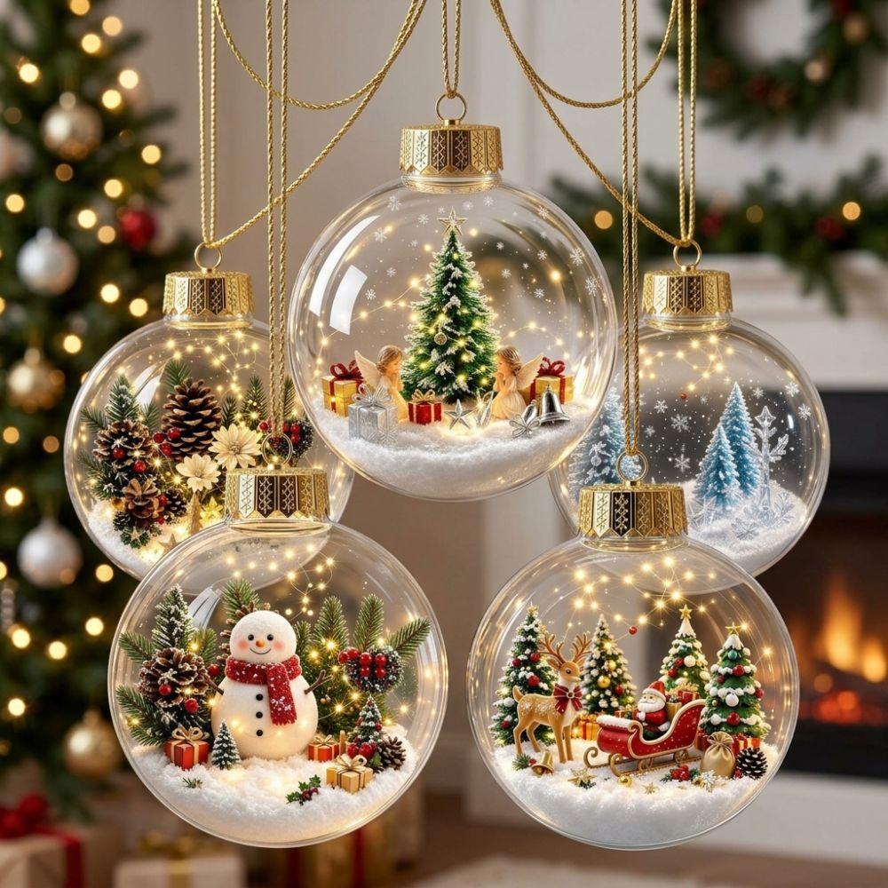 Clear Acrylic Lighted Christmas Ball Ornament Light-Up Tree Hanging Bauble Christmas Tree Decor