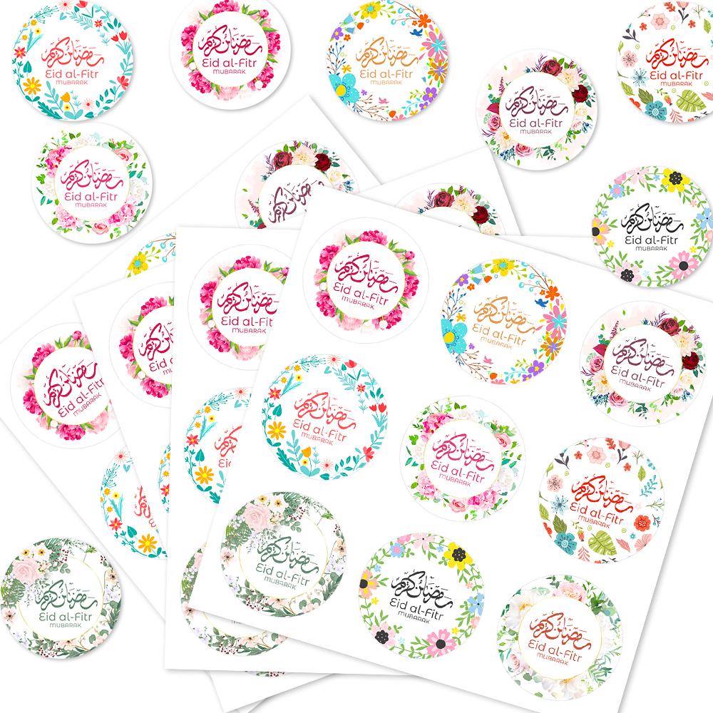 90pcs Ramadan Floral Moon Paper Sticker Eid Mubarak Gift Lable Seal Sticker Islamic Eid Al-fitr Party Celebration Party Supp
