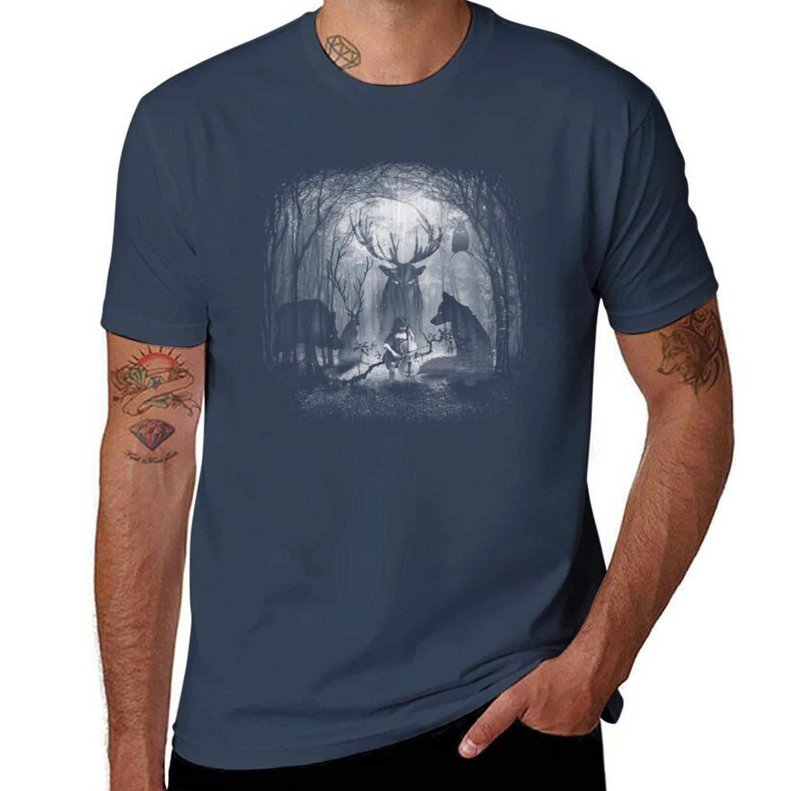 Fox Wolf Deer and Forest Cello Music TShirt Vintage Style Printed Top S