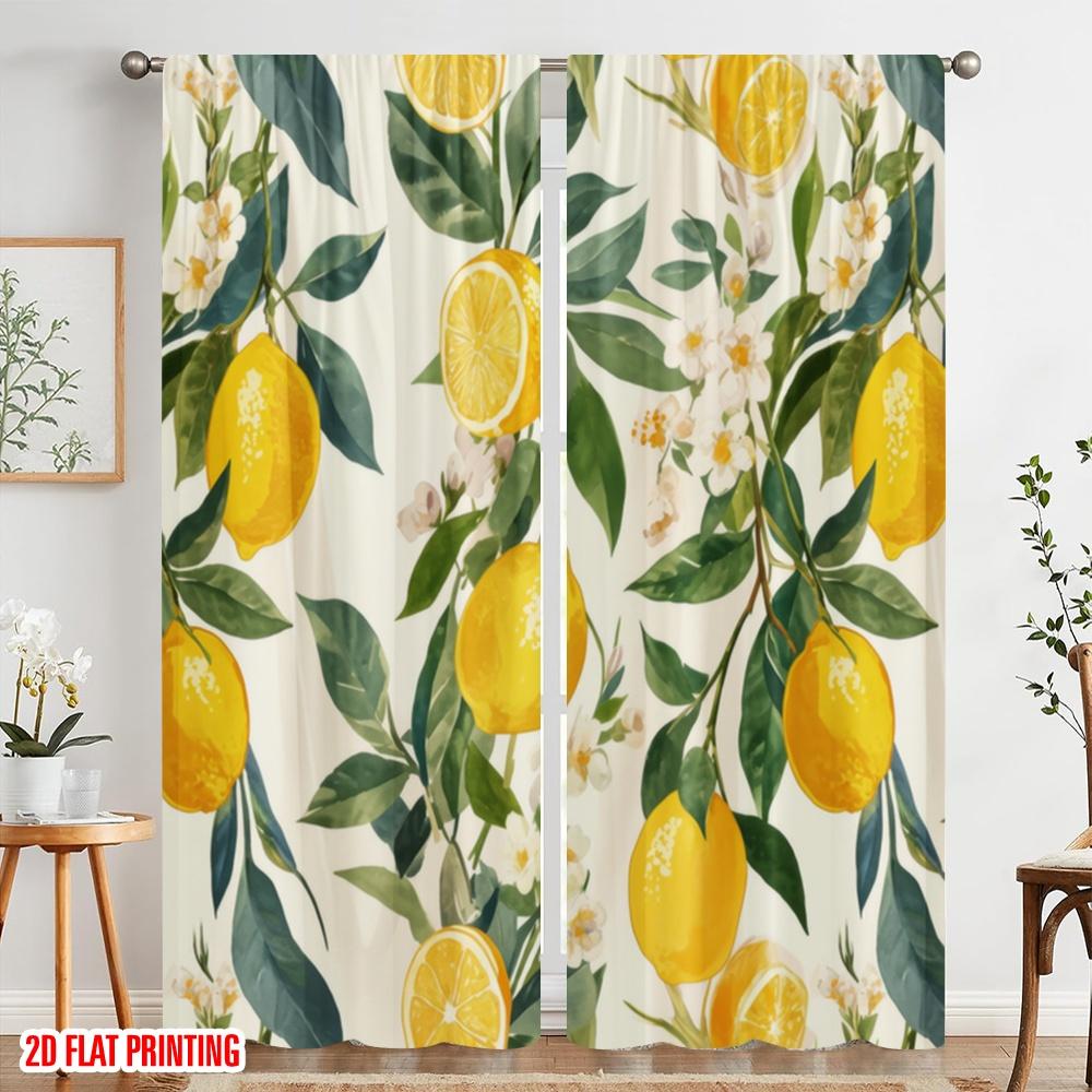 2pcs,2D Plane Printing Light Filtering Curtains Lemon Delight Versatile 100% Polyester (without Rod) Gifts Ldeal for Bedroom,