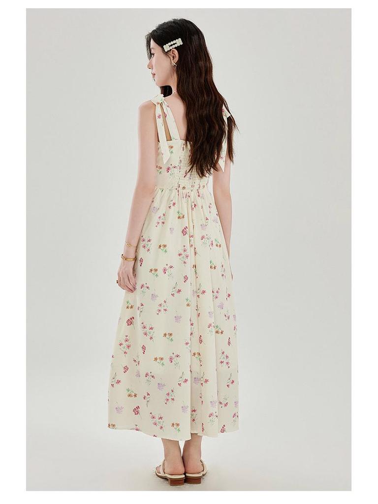 Women's Summer Pink Mori Style Sleeveless Long Camisole Dress - Fairy Beach Vacation