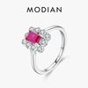 MODIAN 925 Silver Vintage Rectangle Red Zirconia Ring Cocktail Party Elegant Jewelry For Women Fine Jewelry