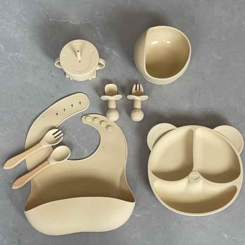 Food Grade Baby Products Silicone Plates Baby Supplementary Food Bowls Children s Tableware Package 8-piece Set Feeding Bowls Plates Cups