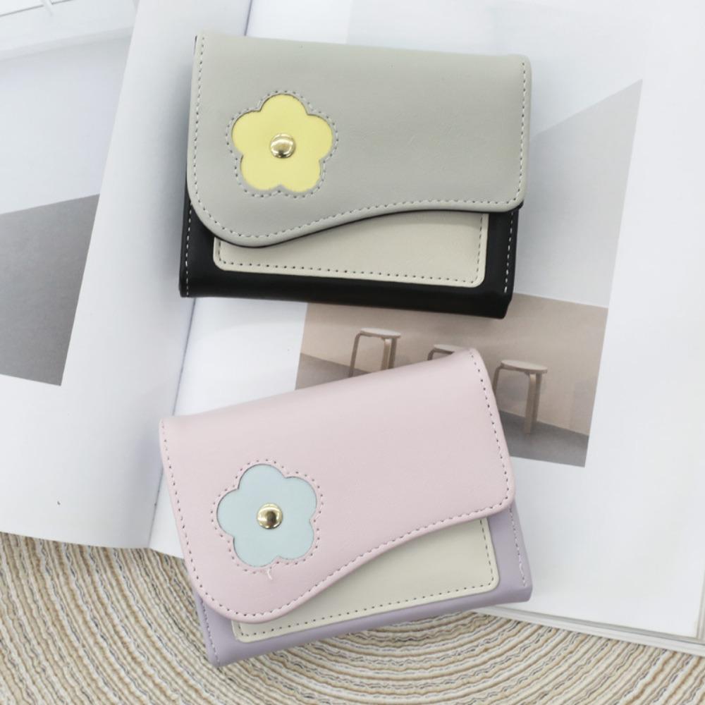 

Flower Short Folding Card Bag Color Contrast Card Holder Simple Trifold Wallet Daily зелёный