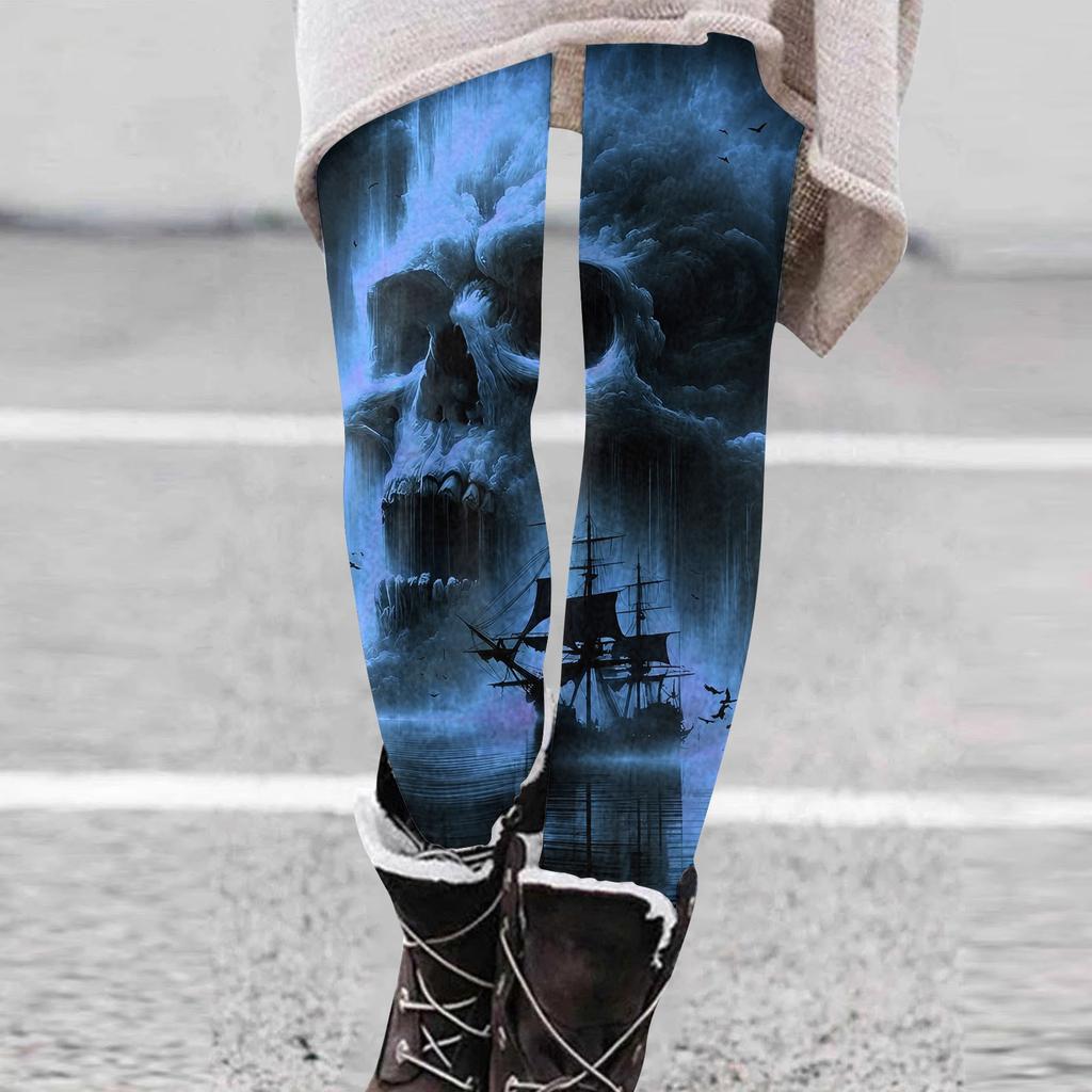 Women's Fashion Halloween Print Stretch Leggings - Casual Pants for Home and Holiday Wear