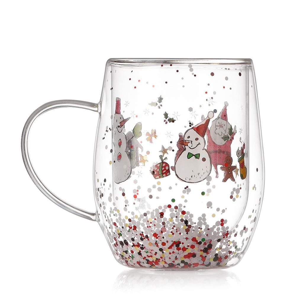 300ML high borosilicate double-layer heat insulation high temperature glass Christmas cartoon pattern with sequined water cup