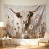 2D Flat - 1pc 2D Printed Tapestry, Large/Small Size, Longhorn Cow Among Wildflowers, Aesthetic Wall Decor, Home Decor, Non-Luminous, Suitable for Livi