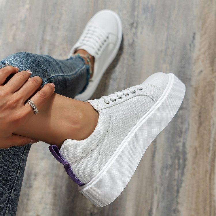 2025 spring and autumn new little white shoes women's foreign trade large size solid color round head light mouth lace-up outer wear flat-soled casual