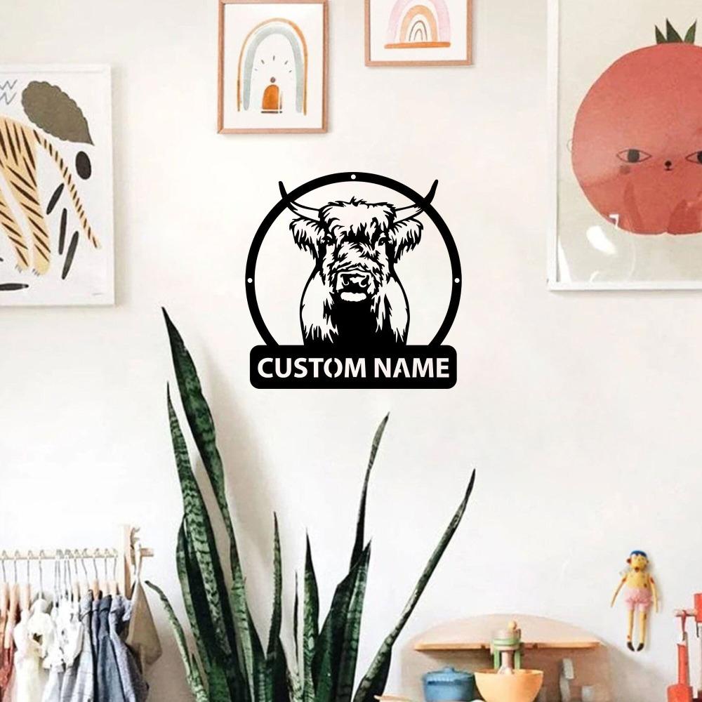 Metal Wall Art Highland Cow Farmhouse Decor Vintage Countryside Sign Gift