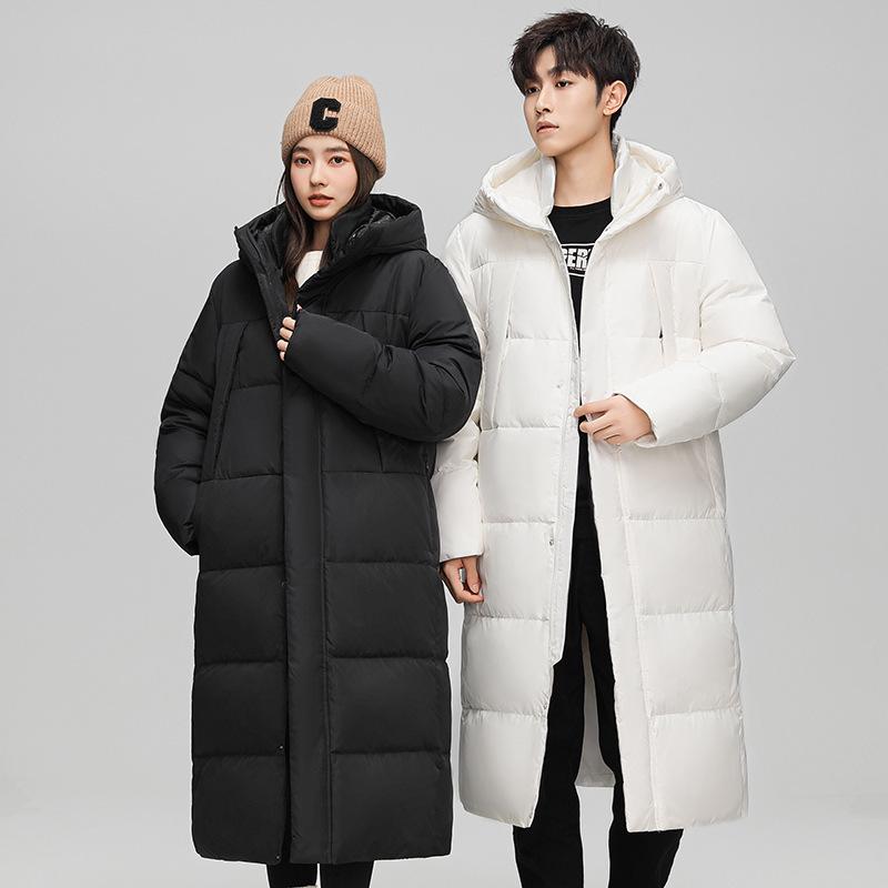 Unisex Trendy Long Over-the-Knee Winter Hooded Down Coat
