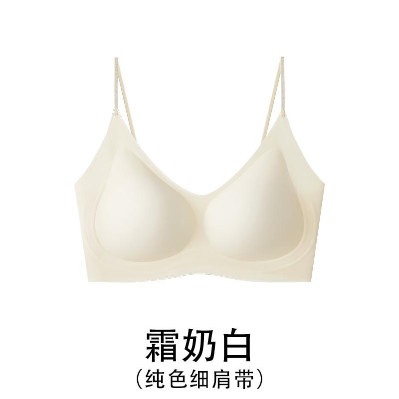 Summer ultra-thin cool underwear camellia fragrance breathable and comfortable thin shoulder straps ice silk seamless bra herbal