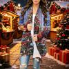 Women's Casual Long Sleeve Cardigan with Christmas Print for Winter Holiday
