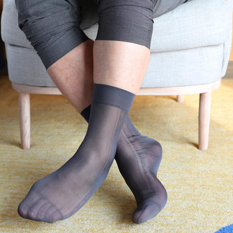 1Pair Solid Color Breathable Business Wear Stockings Sheer Silk Socks Ultra Thin Stylish Sexy Men's Dress Nylon