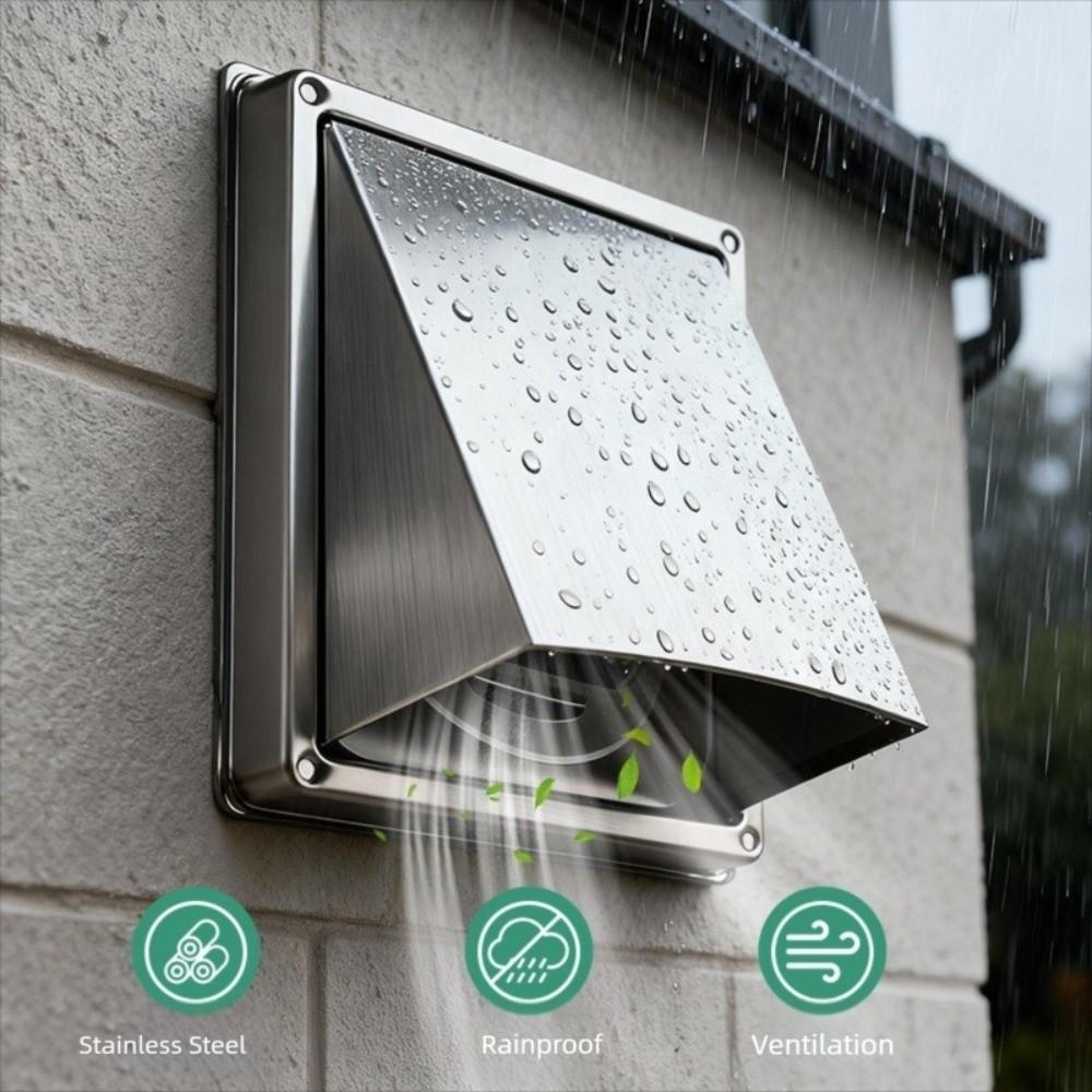 Durable Stainless Steel Dryer Vent Cover Waterproof Square Wall Exhaust Cover Round Duct Ventilation Cover Building Ventilation