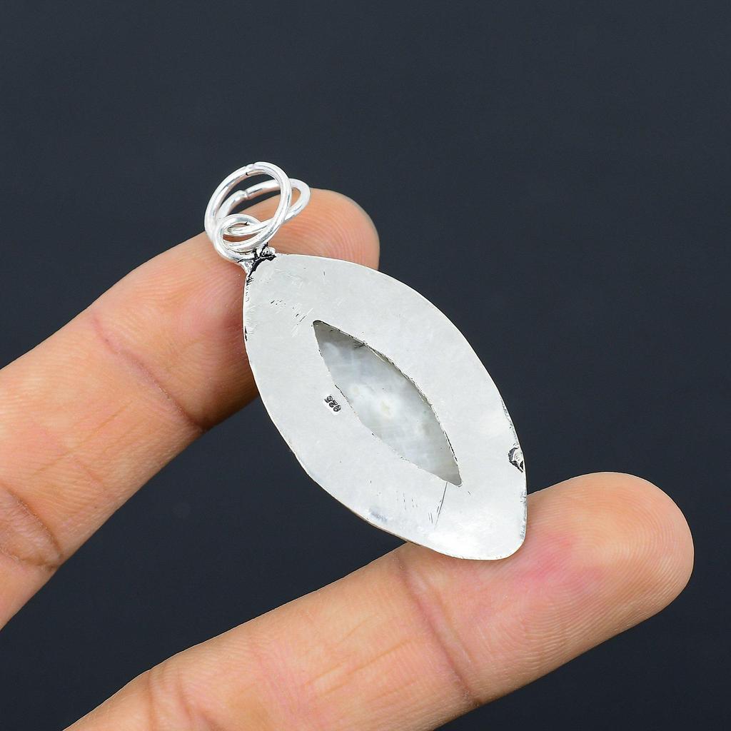 Daughters Day Deal 925 Silver Natural Rainbow Moonstone Birthday Bezel Pendant