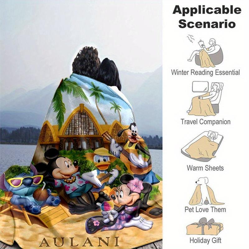 1pc Aulani Mickey Minnie Goofy Pluto Lilo Stitch Beach Blanket Home Decor, Couch Throw, Outdoor, Gift, Flannel, Bedroom, Living Room, Travel