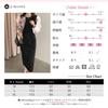 J-Scott Layered Dress, Mixed-Material, Puff Sleeves, Long Length, Waistband, Two-Tone, Cotton Blend, Black, JS61-BK-L