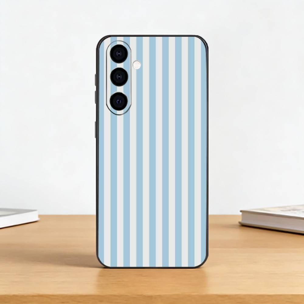 L-light blue stripeds Phone Case For Samsung Galaxy A73,A72,A71,A70,A53,A52,A51,Others Soft Black Cover