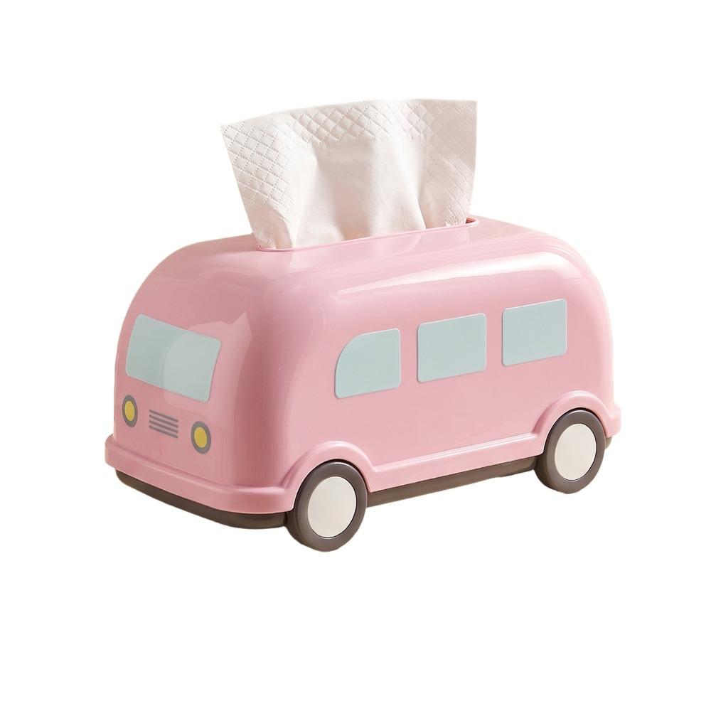 Large Capacity Bus Tissue Box Retro Spring-Loaded Cartoon Napkin Dispenser Wide Mouth Creative Tissue Storage Case Office