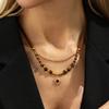 SHIXIN Vintage Brown Stone Beaded Choker Necklace for Women Exquisite Gold Color Sun Pendant Necklace New Year Clavicle Jewelry