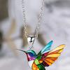 Rainbow Hummingbird Necklace Acrylic Colorful Bird Pendant Necklace Lightweight Fashion Necklace Jewelry Gift for Women Bird Lovers