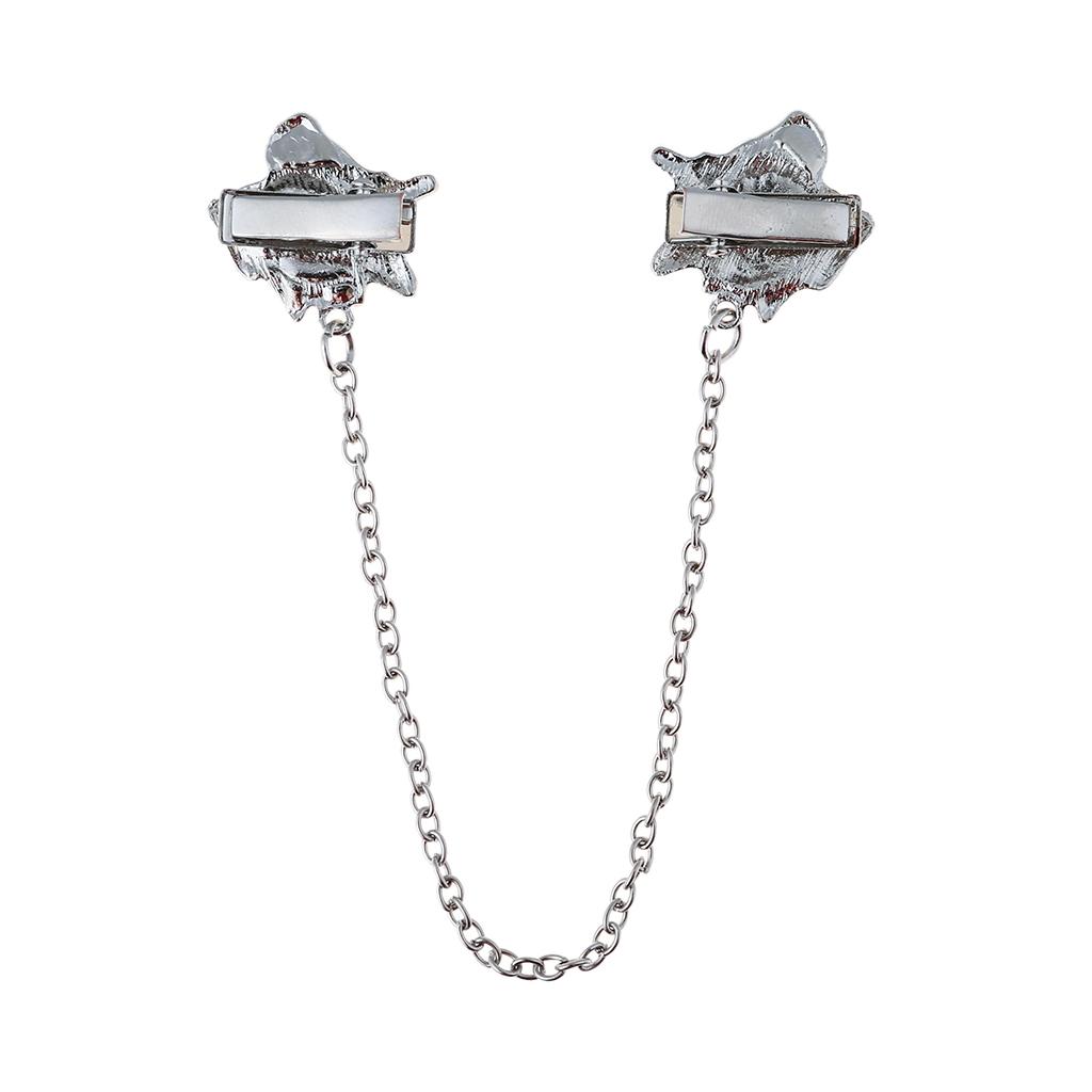 Women Sweater Clip Collar Brooch with Flower Inlaid Alloy Chain Cardigan Buckle Connect Decoration
