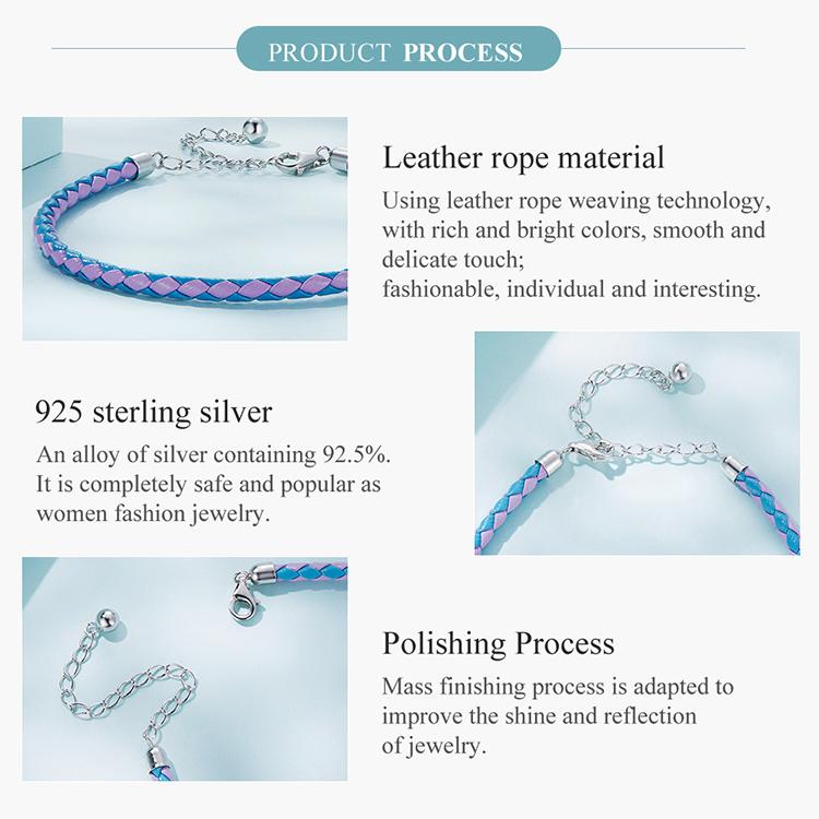 WOSTU 925 Sterling Silver Simple Leather Bracelet Fashionable Individual Lobster Clasp Bracelet