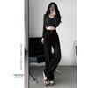 Women's High Waist Black Straight-Leg Jeans, Slimming Summer 2024 Thin Style, Small Size, Floor-Length.