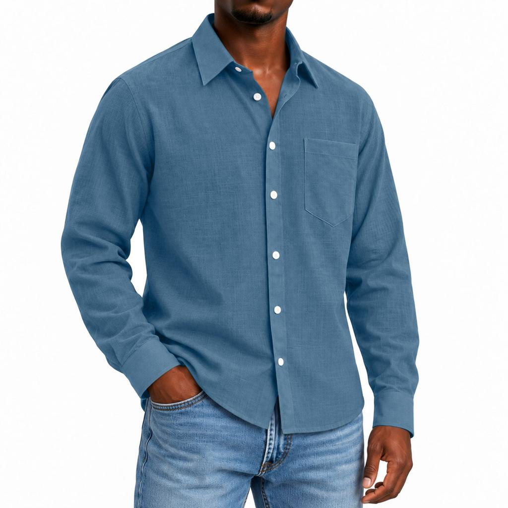 Men's Linen Collared Long Sleeve Shirt for Spring and Fall Casual Daily Wear