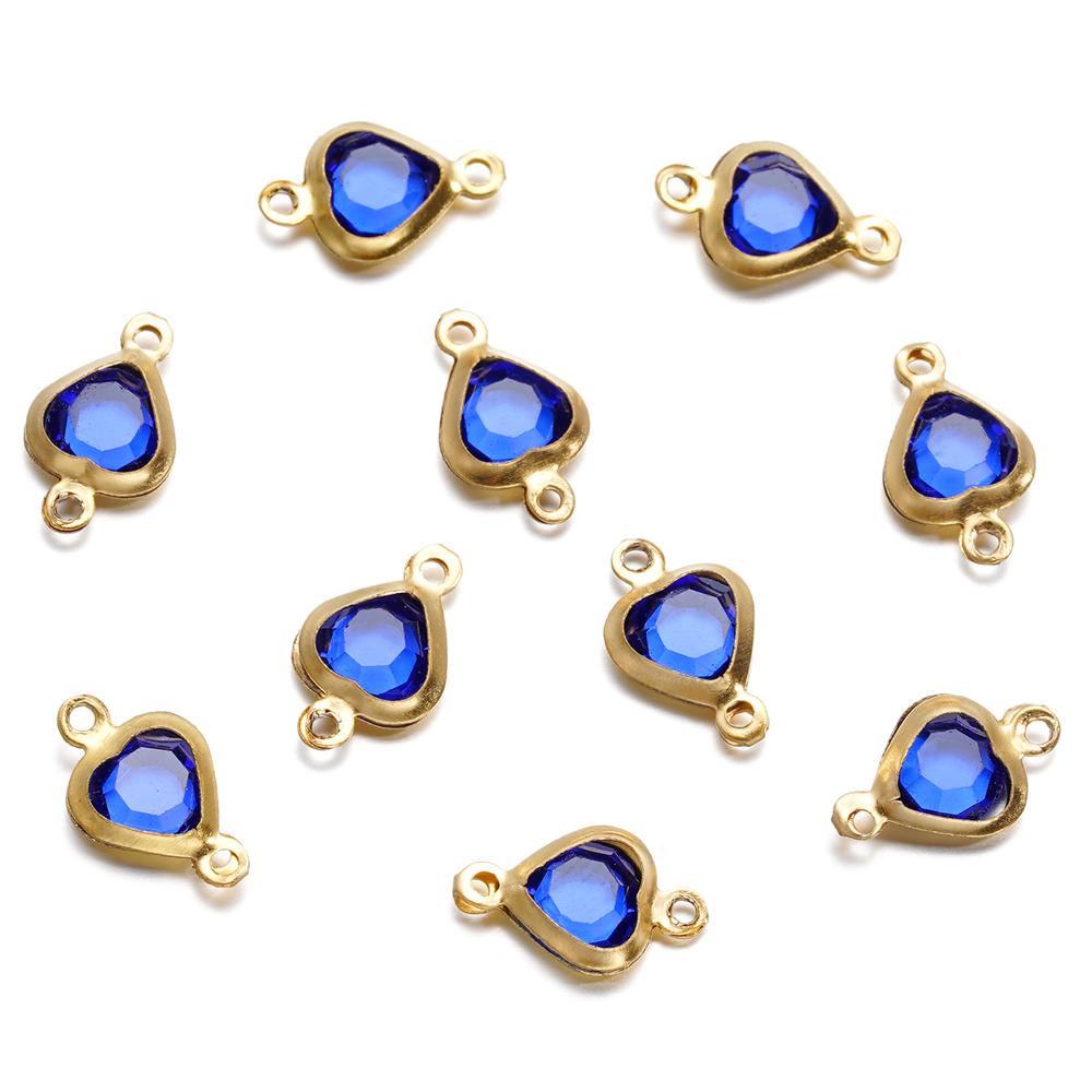 10pcs/lot Stainless Steel Crystal Love Heart Double Ring Pendants for DIY Bracelet Necklace Beads Jewelry Making Accessories