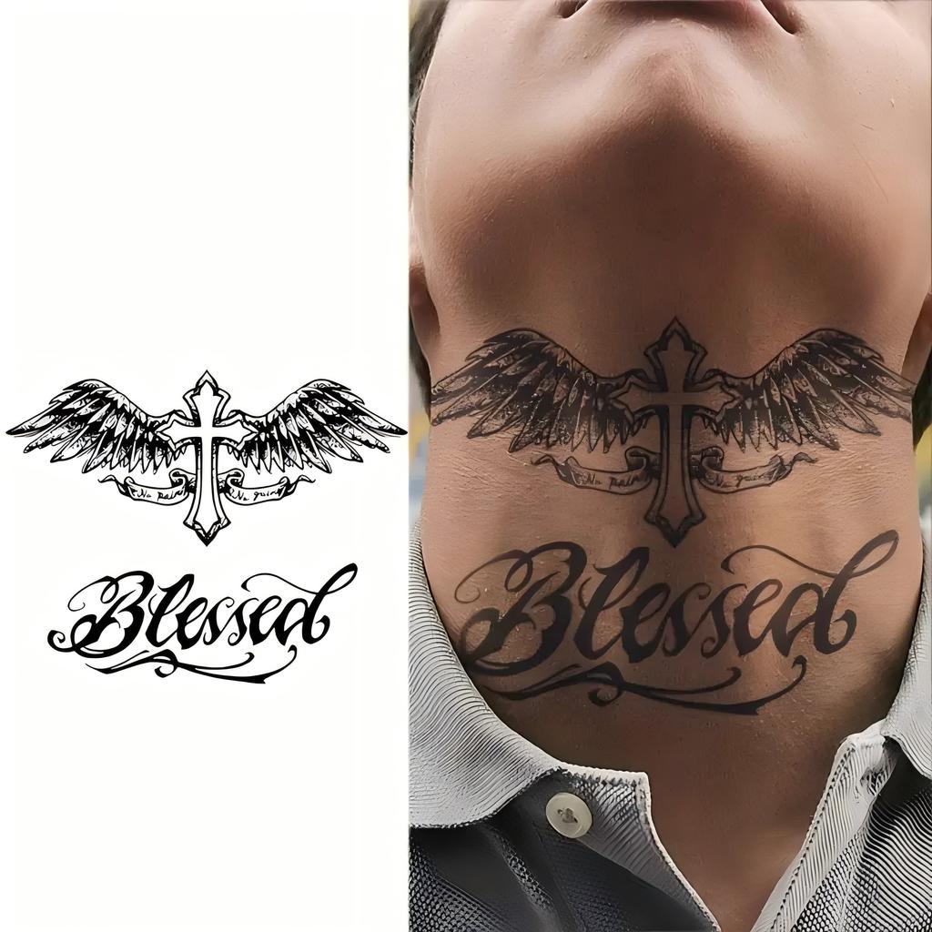 1 Sheet Halloween Cross Moth Wings Temporary Tattoos For Adult Hands Neck, Temp Fake Tattoo Sticker Long Lasting Realistic Tatoo