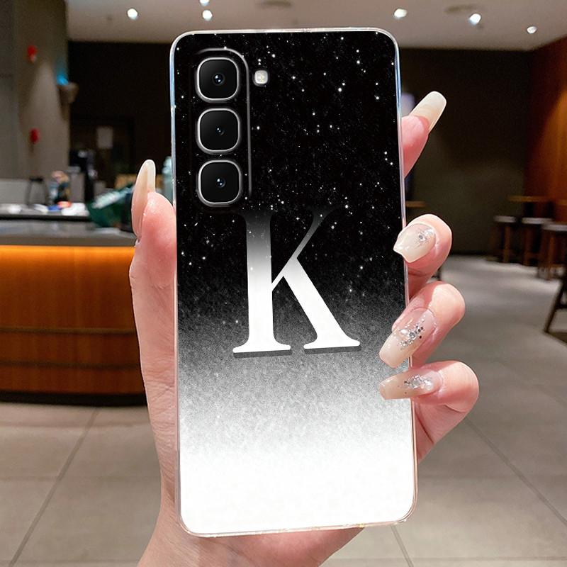 Phone Case For Infinix Hot 70 Jelly Clear TPU Anti-scratch Soft Casing Fashion A to Z Lucky Letter Flower Pattern Couple Shell