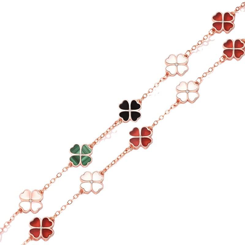 Elegant Four-Leaf Clover Bracelet: Natural Agate & Mother-of-Pearl – Perfect Valentine's or Birthday Gift for Her