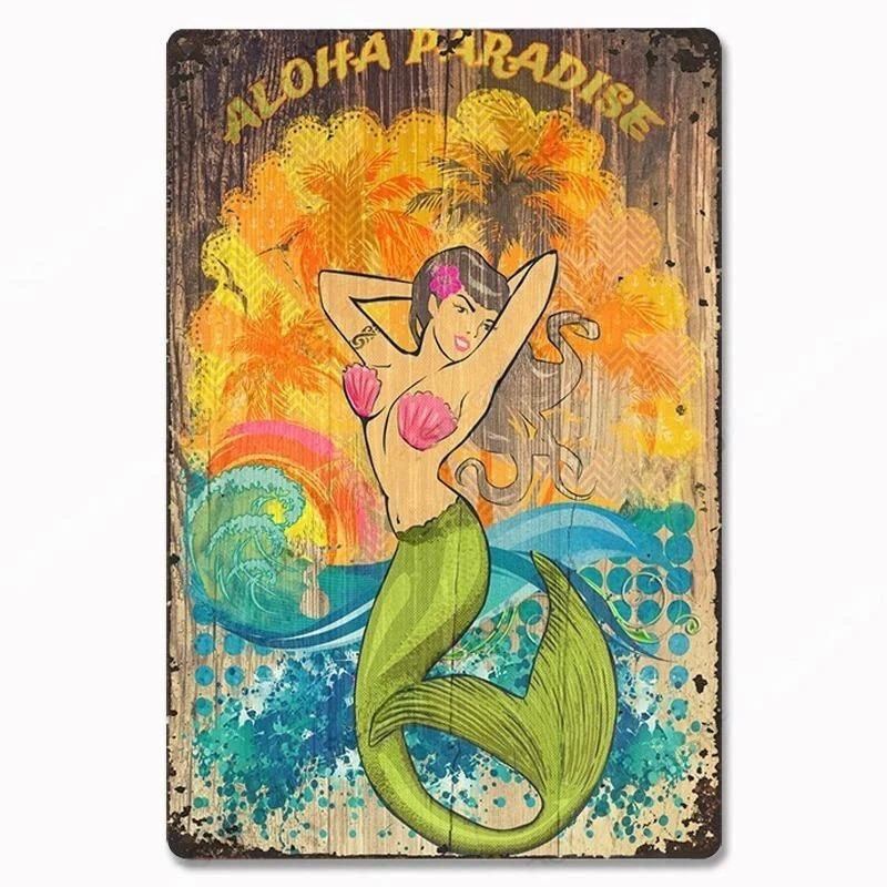 Vintage Metal Tin Signs Poster Hawaii Beach Party Poster Surfing Paradise for Beach Bar Cafe Club Home Room Wall Decor