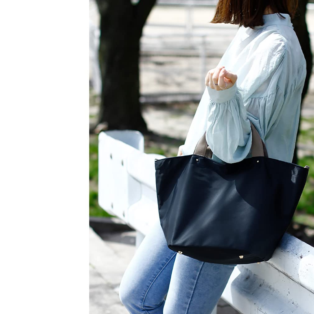 Gratante Genuine Leather Handle 2-Way Nylon Tote Bag for Women, Commuter Bag (abb-g0001) (Navy)