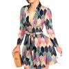 BITCED Women's Long Sleeve V-Neck Tie Fashion Sexy Printed Dresses