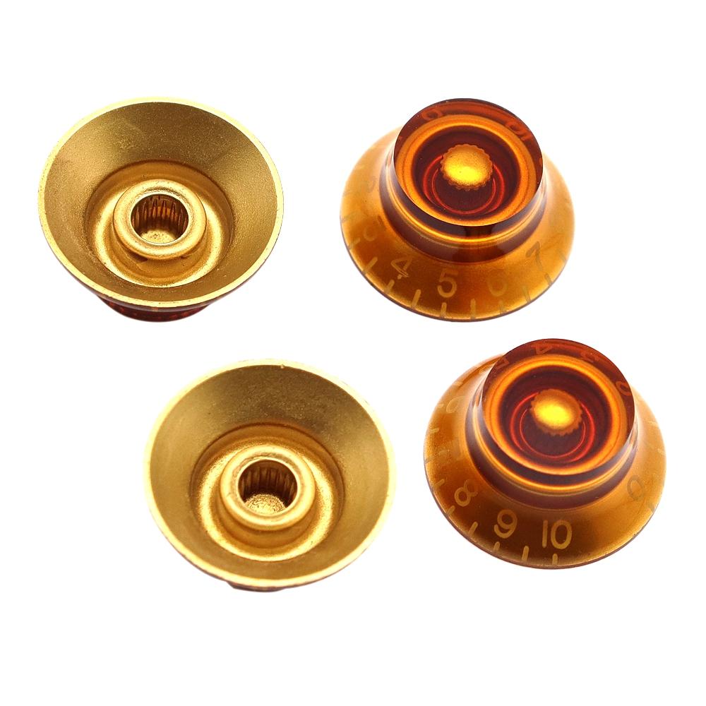 4 Pcs Guitar Bass Top Hat Bell Speed Knobs for LP SG Amber Guitar Knobs Brown