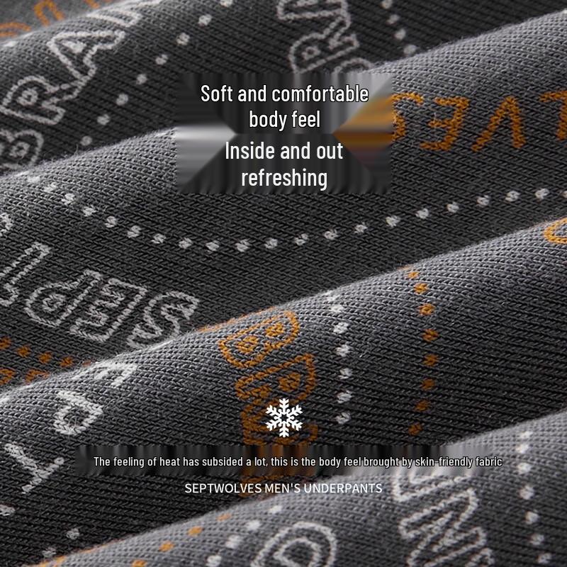 SEPTWOLVES Men's Letter Print Antibacterial Boxer Briefs 3-Pack