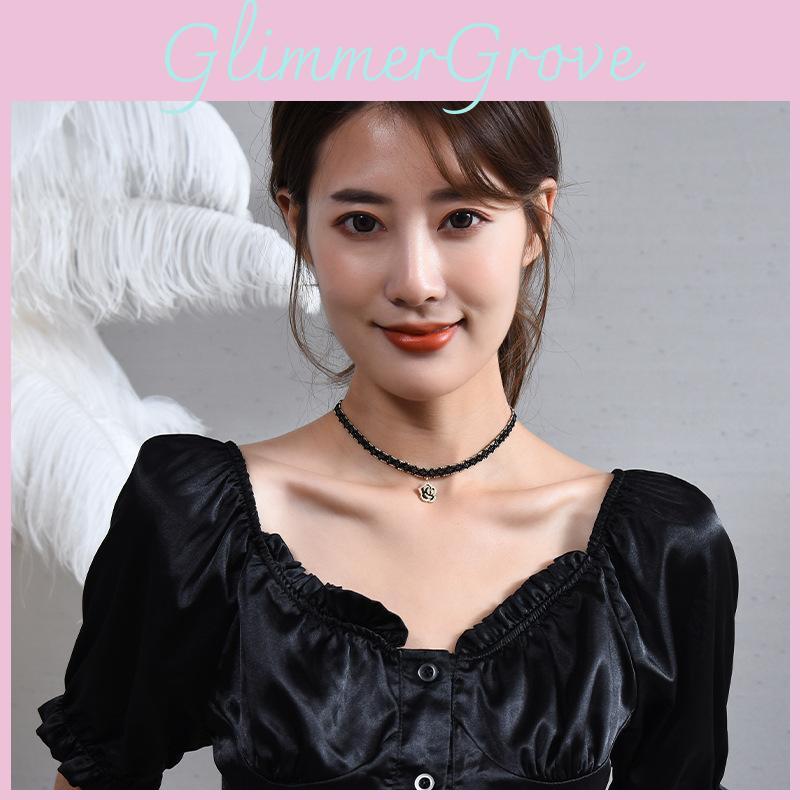 Unique Gothic Black Choker Necklace For Women With Floral Rose And Heart Design