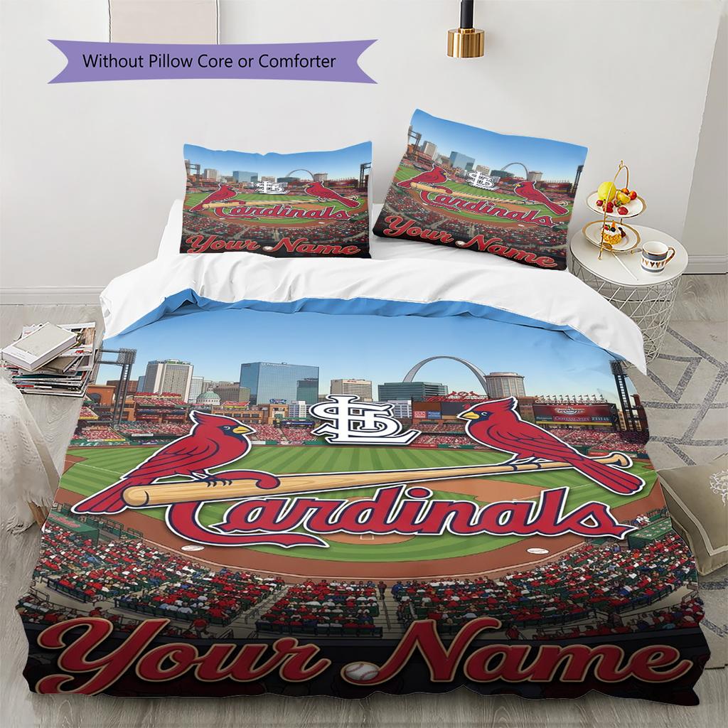 Name Custom St. Louis Cardinals Pattern Bedding Set Quilt Cover Pillowcase Home Decor Gift (1 * duvet cover + 2 * pillowcase, without core)