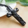 Natural Black Obsidian Carved Cross Lucky Pendant + Beads Necklace for Woman Man Crystal Jade Charm Gift Jewelry