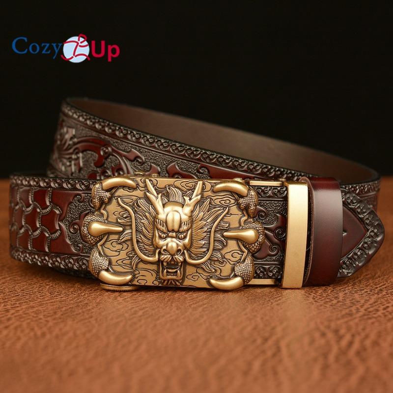 Cozy Up Casual Carved Cowhide Men's Belt, Domineering Claw Dragon Retro Automatic Buckle Belt, Fashionable and Personalized Trouser Belt