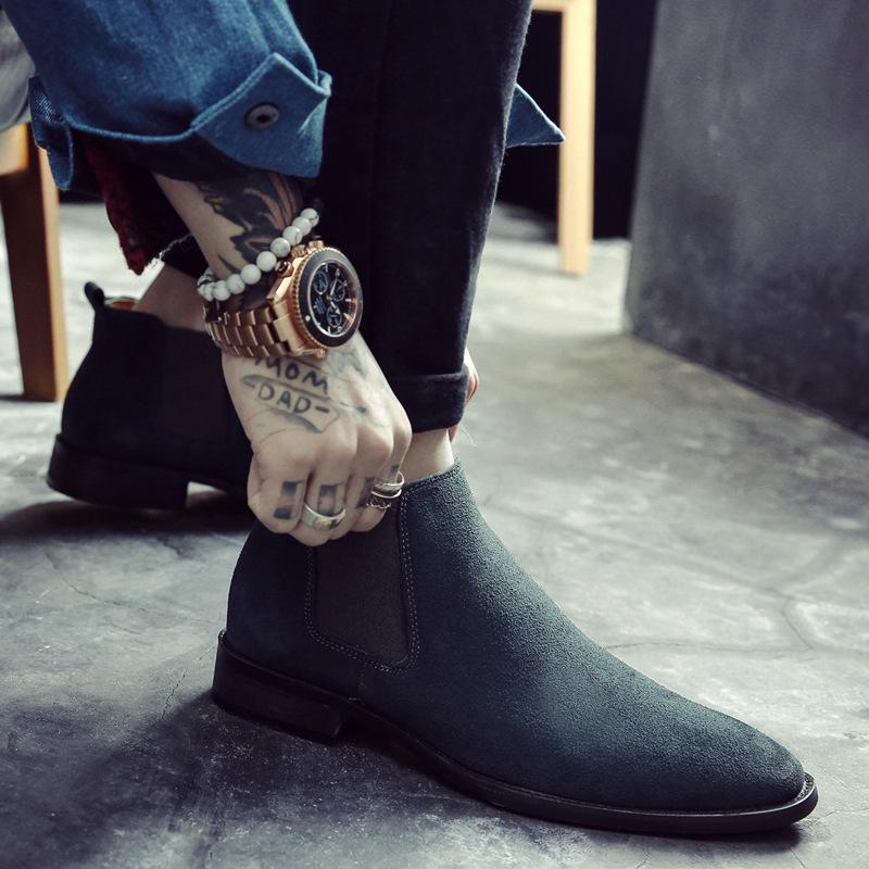 Chelsea Boots Men Shoes Suede Leather Men's Ankle Boots British Style Autumn Boots for Male Pointed Toe Shoes Zapatos Hombre