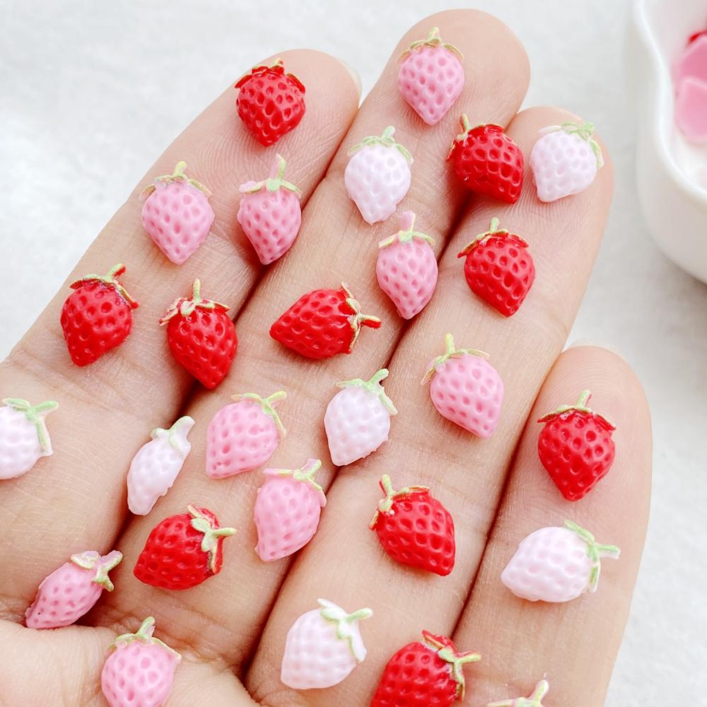 50pcs Resin Cute 3D Mini Strawberry Flat Back Rhinestone Scrapbook DIY Craft For Nail  Decor Jewelry Accessories