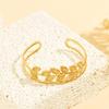 18K Gold Plated Stainless Steel Leaf Bracelet - Hollow Forest Style, European & American C-Shaped Design