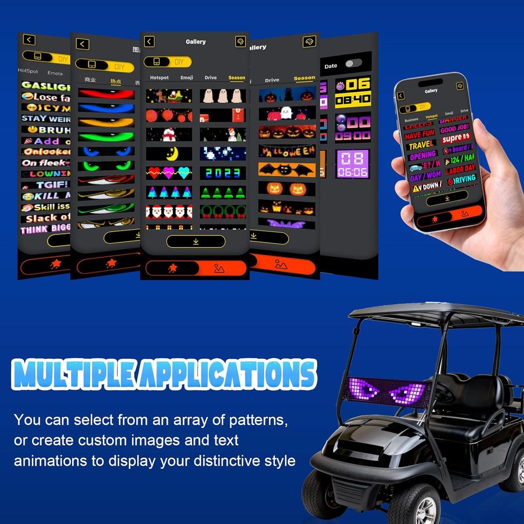 Full Color Double Row LED Light Sign For Car, 12.99''X7.87''' Programmable Scrolling LED Sign For Car, Flexible 5V/2A APP Control  Text Message