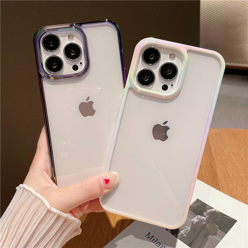 Rainbow Laser Clear Bumper Phone Case For Iphone 13 11 12 Pro Max 14 Max 13pro 14 11 Shockproof Transparent Hard Pc Back Cover